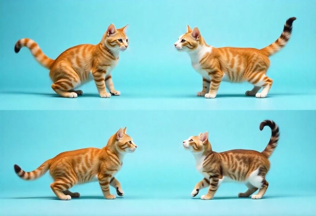 This image includes several types of cat tail movements, each with a meaning in cat body language, as explored by PawAffinity in this article